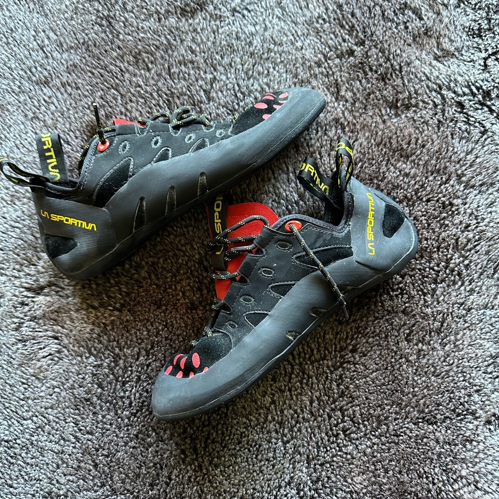 La Sportiva Black and Red Rock Climbing Shoes with Superior Grip